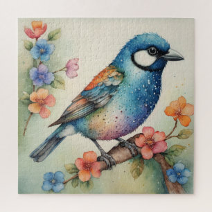 Stylised Bluebird and Blossoms Art Jigsaw Puzzle