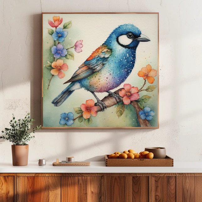 Stylised Bluebird and Blossoms Art  Poster (Creator Uploaded)