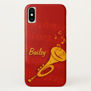 Stylised brass trumpet red name iphone case