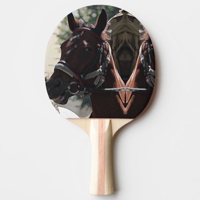 Stylised Brown Horse Smiling Head Sketch Ping Pong Paddle (Front)