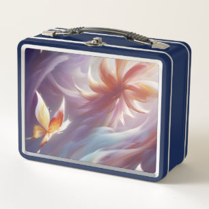 Stylised Butterflies and Flower Metal Lunch Box