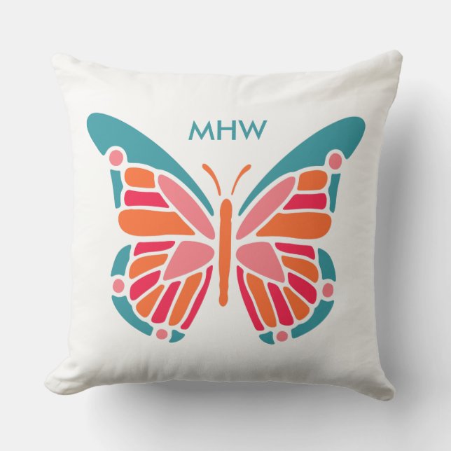 Stylised Butterfly custom monogram throw pillows (Front)