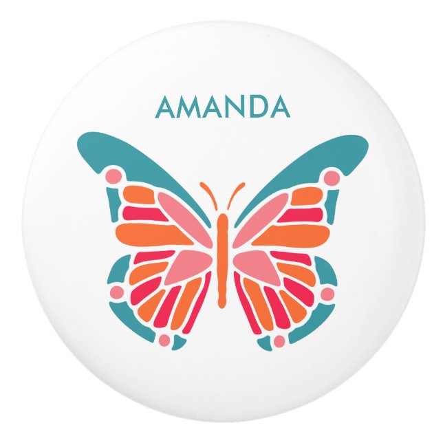 Stylised Butterfly custom name ceramic knob (Front)