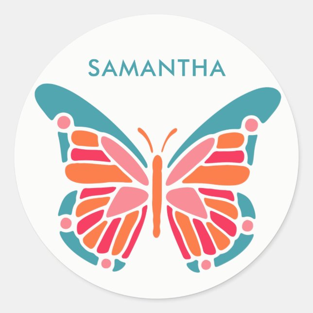 Stylised Butterfly custom name stickers (Front)
