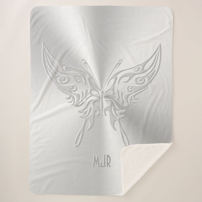 Stylised Butterfly Round Tail, Embossed-effect Sherpa Blanket (Front)