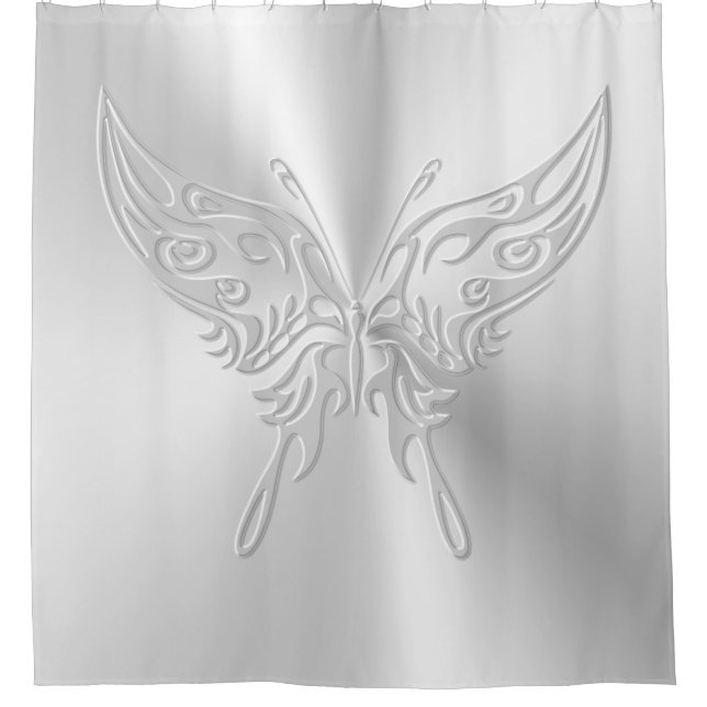 Stylised Butterfly Round Tail, Embossed-effect Shower Curtain (Front)