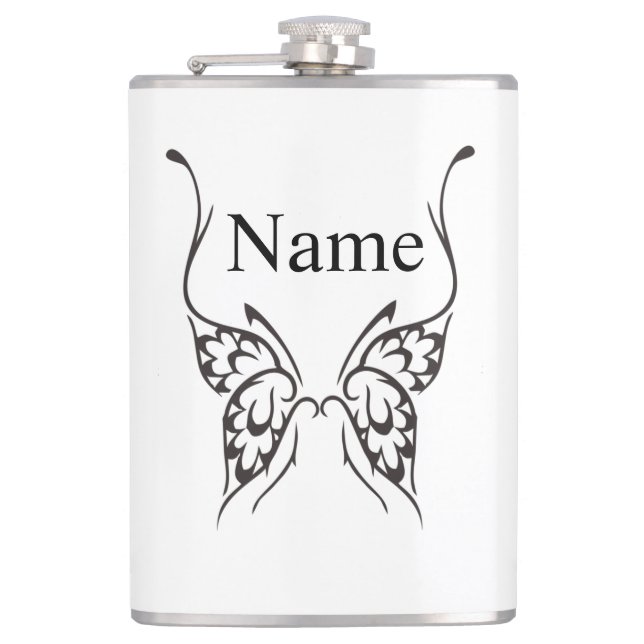 Stylised Butterfly Tattoo Thunder_Cove Hip Flask (Front)