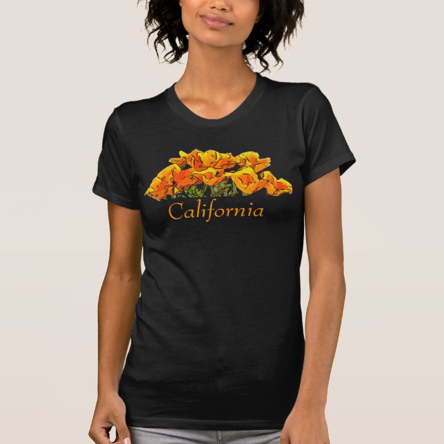 Stylised California Poppy Art, "California" text T-Shirt (Front)