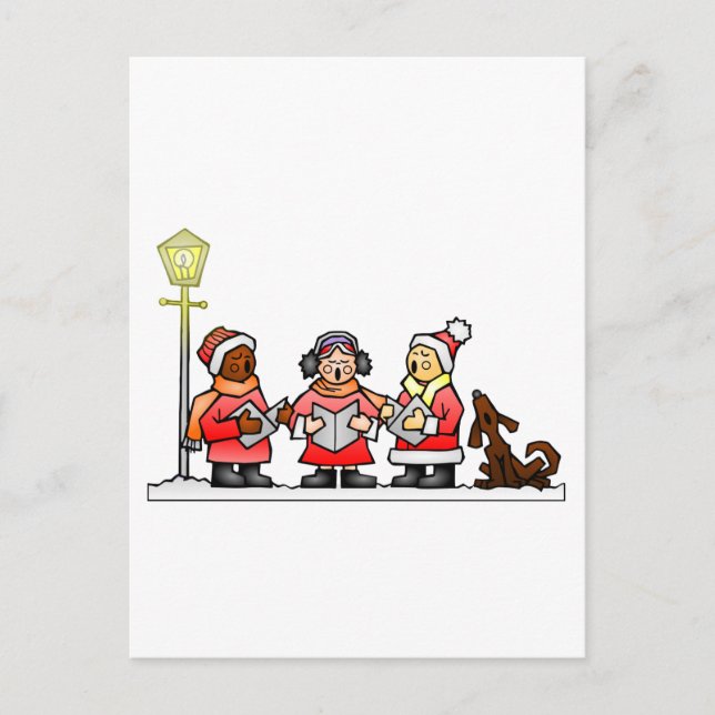 Stylised Cartoon Christmas Carolers Caroling Holiday Postcard (Front)