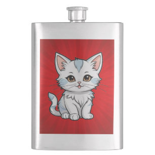 Stylised Cat Cartoon Line Art Design-52316 Hip Flask