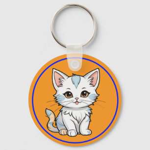 Stylised Cat Cartoon Line Art Design-52316 Key Ring