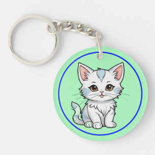 Stylised Cat Cartoon Line Art Design-52316 Key Ring