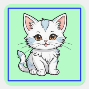 Stylised Cat Cartoon Line Art Design-52316 Square Sticker
