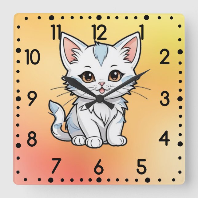 Stylised Cat Cartoon Line Art Design-52316 Square Wall Clock (Front)