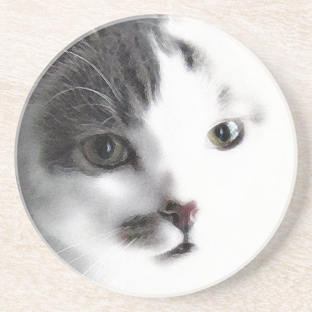 Stylised Cat Face Close-up Stone Coaster (Front)