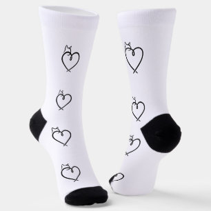 Stylised Cat Heart Print Socks