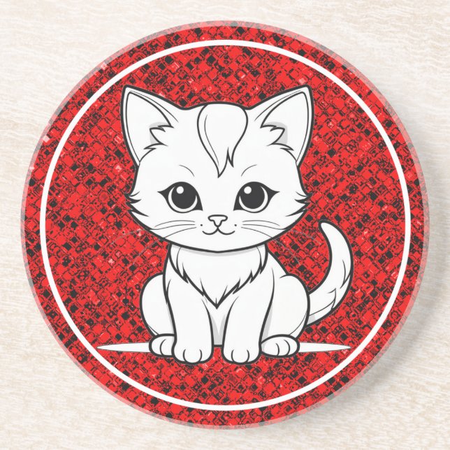 Stylised Cat Kitten Line Art Design-52315 Coaster (Front)