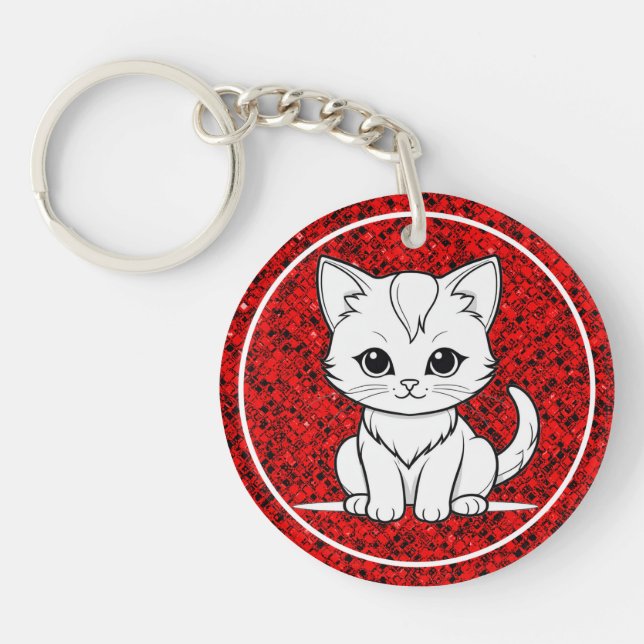 Stylised Cat Kitten Line Art Design-52315 Key Ring (Front)