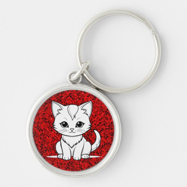 Stylised Cat Kitten Line Art Design-52315 Key Ring (Front)