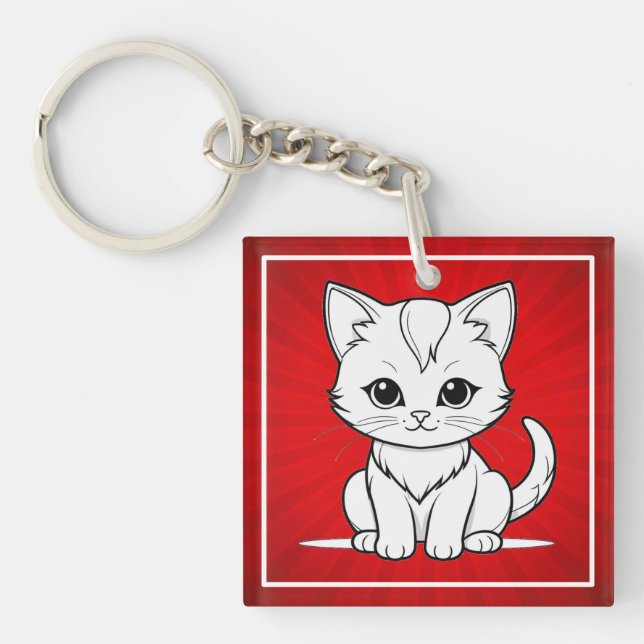 Stylised Cat Kitten Line Art Design-52315 Key Ring (Front)