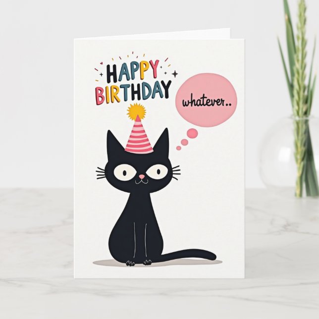 Stylised Cat Party Hat Card (Front)