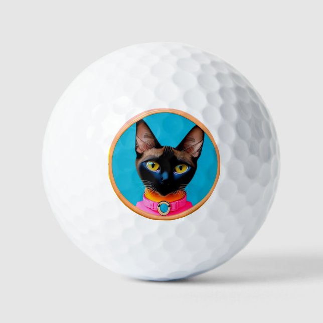 Stylised Cat Portrait With Bold Colours Golf Balls (Front)