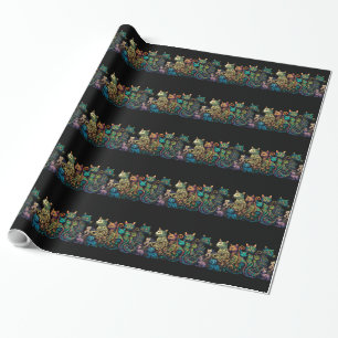 Stylised Cat Tribe Colours on Black Frieze Wrapping Paper