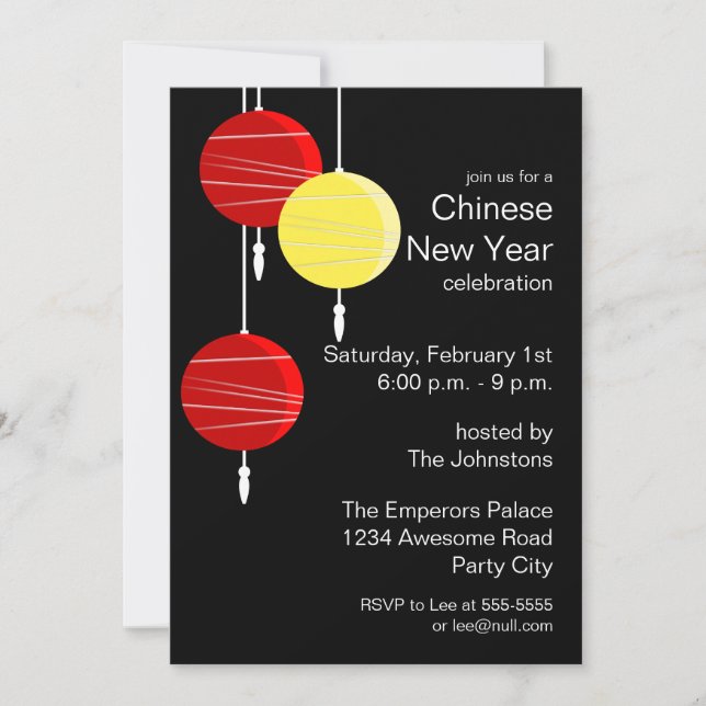 Stylised Chinese Lanterns Invitation (Front)