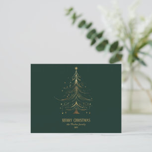 Stylised Christmas Tree in Gold on Dark Background Holiday Postcard