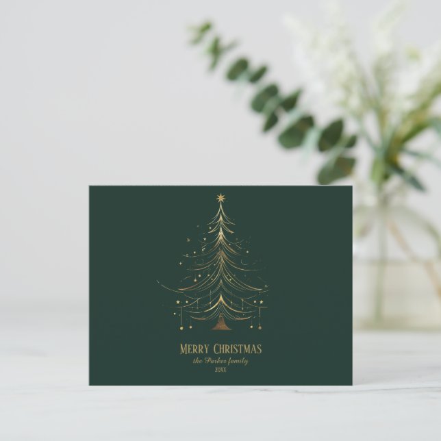 Stylised Christmas Tree in Gold on Dark Background Holiday Postcard (Standing Front)