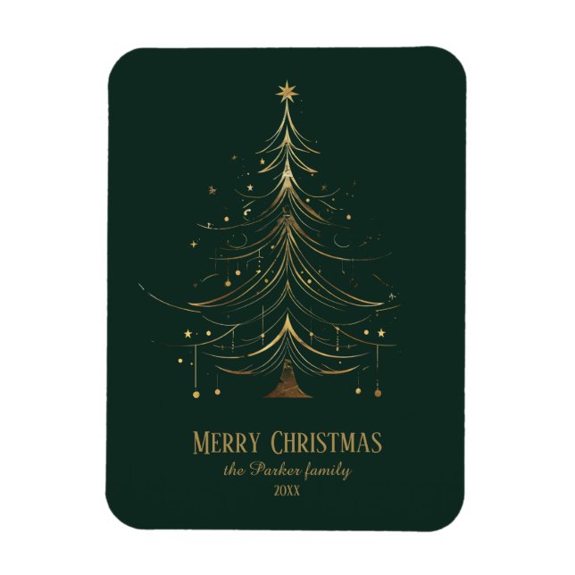 Stylised Christmas Tree in Gold on Dark Background Magnet (Vertical)