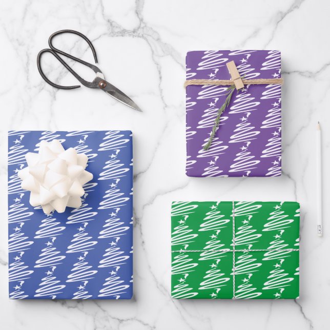 Stylised Christmas Tree Pattern Design Wrapping Paper Sheet (Front)