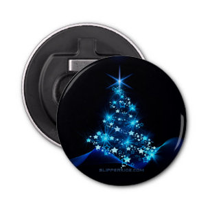 stylised Christmas tree SlipperyJoe glowing blue s Bottle Opener