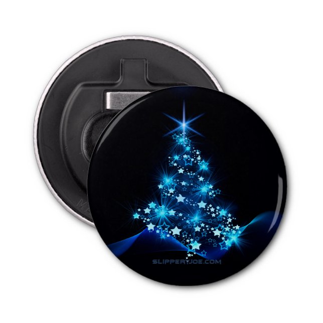 stylised Christmas tree SlipperyJoe glowing blue s Bottle Opener (Front)
