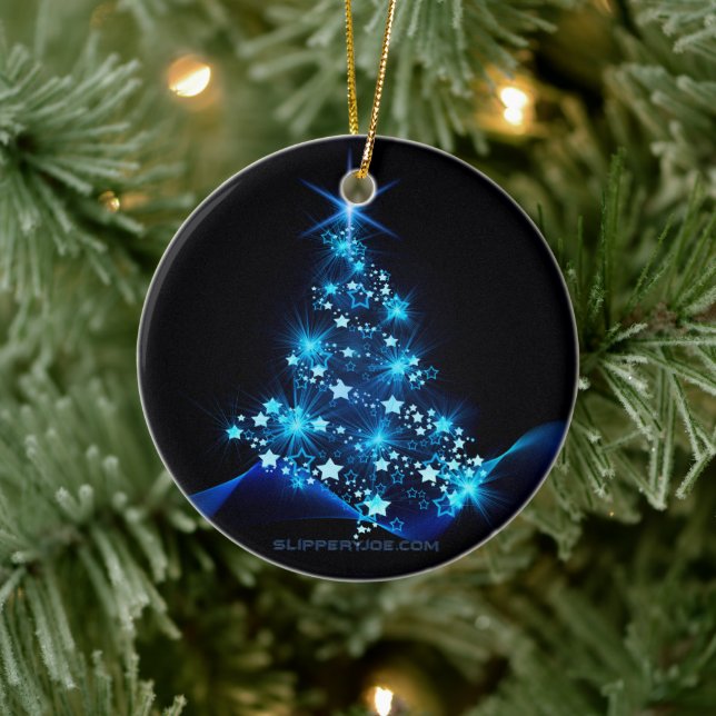 stylised Christmas tree SlipperyJoe glowing blue s Ceramic Tree Decoration (Tree)