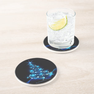 stylised Christmas tree SlipperyJoe glowing blue s Coaster