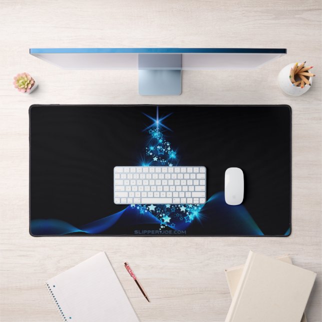 stylised Christmas tree SlipperyJoe glowing blue s Desk Mat (Office 1)