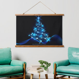 stylised Christmas tree SlipperyJoe glowing blue s Hanging Tapestry