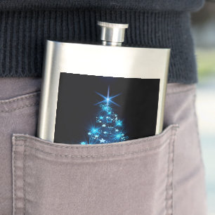 stylised Christmas tree SlipperyJoe glowing blue s Hip Flask
