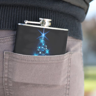 stylised Christmas tree SlipperyJoe glowing blue s Hip Flask