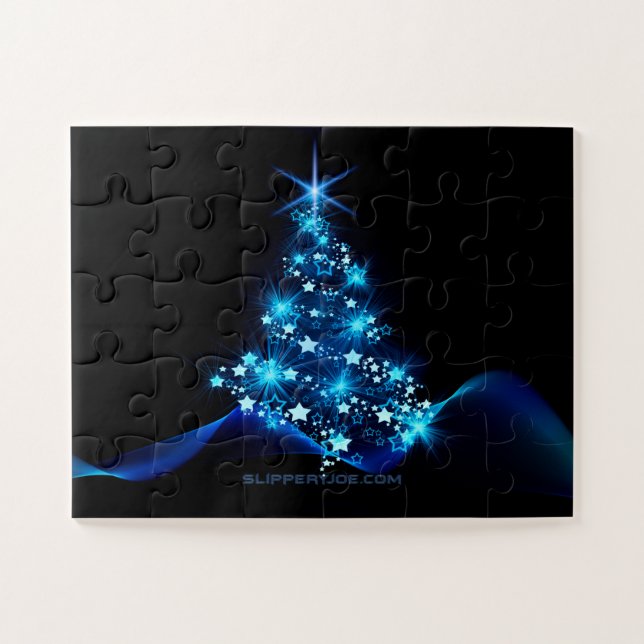 stylised Christmas tree SlipperyJoe glowing blue s Jigsaw Puzzle (Horizontal)