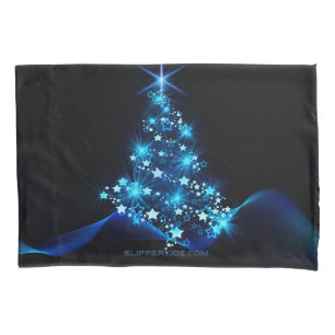 stylised Christmas tree SlipperyJoe glowing blue s Pillowcase