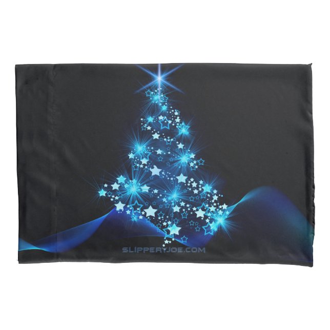 stylised Christmas tree SlipperyJoe glowing blue s Pillowcase (Front)