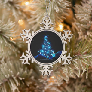 stylised Christmas tree SlipperyJoe glowing blue s Snowflake Pewter Christmas Ornament
