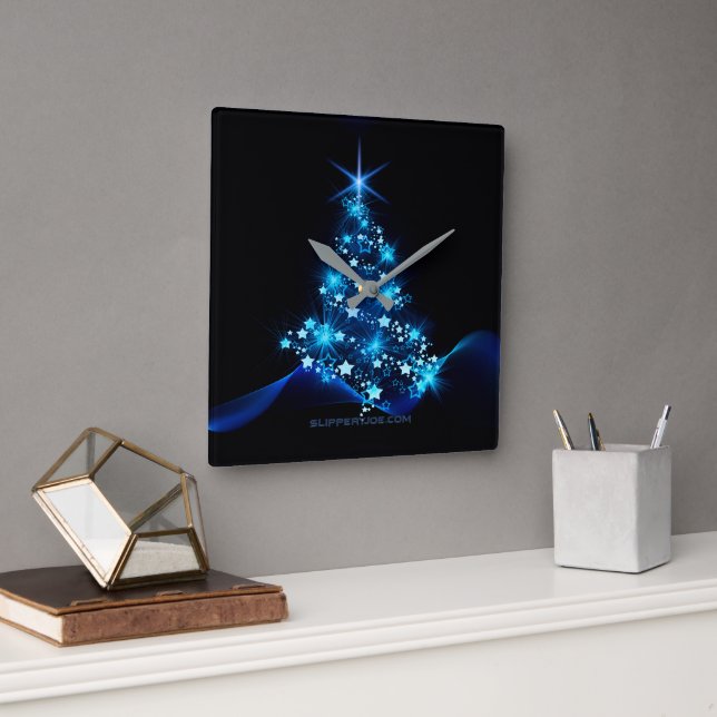 stylised Christmas tree SlipperyJoe glowing blue s Square Wall Clock (Office)