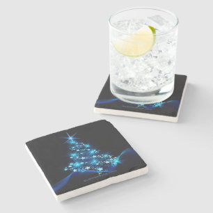 stylised Christmas tree SlipperyJoe glowing blue s Stone Coaster