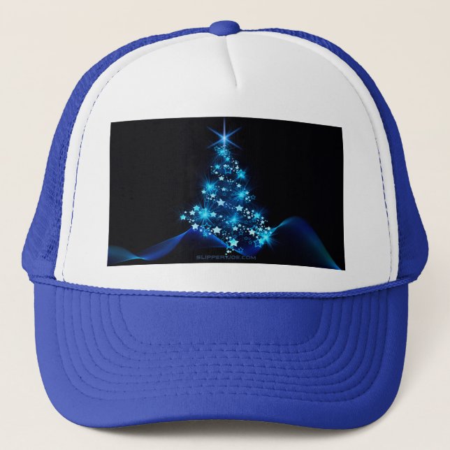 stylised Christmas tree SlipperyJoe glowing blue s Trucker Hat (Front)