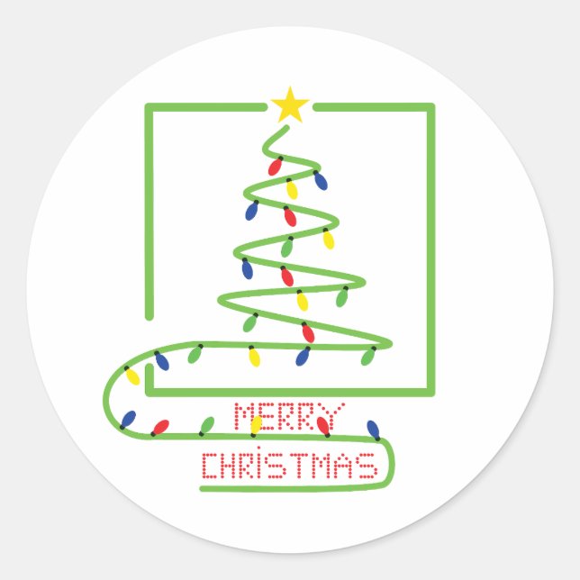 Stylised christmas tree with light bulbs classic round sticker (Front)