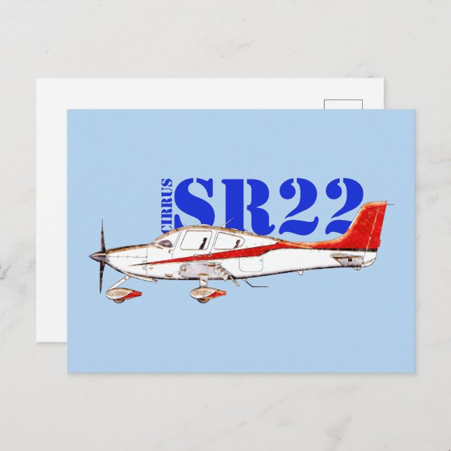 Stylised Cirrus SR22 Plane with Bold Typography Postcard (Front/Back)