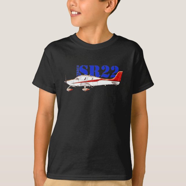 Stylised Cirrus SR22 Plane with Bold Typography T-Shirt (Front)